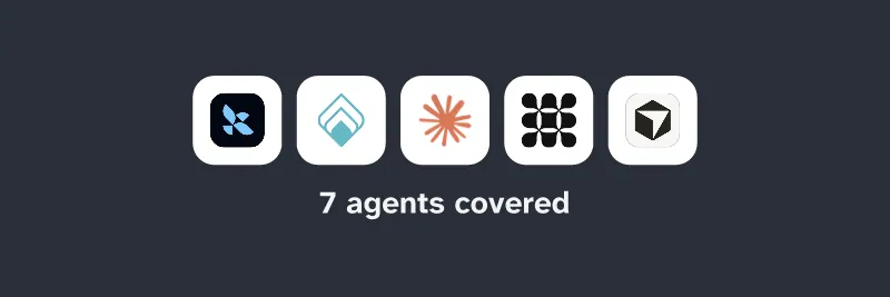 Logos of LangChain, Qualified, Claude Code, Fin, Cursor. 7 agents covered.