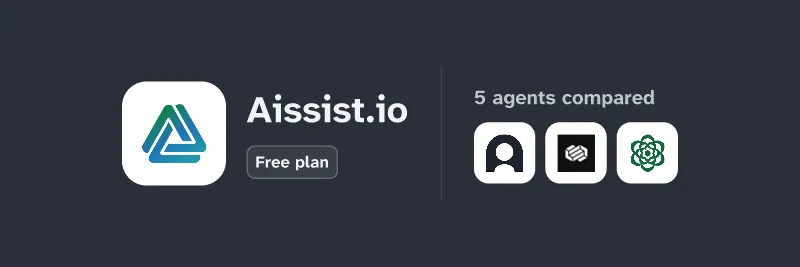 Aissist.io. Free plan. 5 agents compared: Ada, Decagon, Intercom Fin, Sierra.