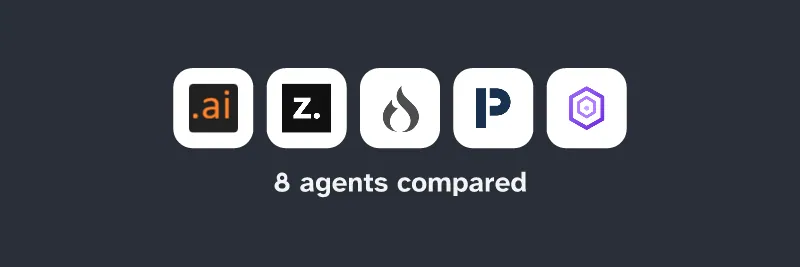 Logos of TecAdRise, ZTABS, Arsum, Precision AI OS, Agentix Labs. 8 agents compared.