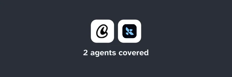 Logos of CrewAI, LangChain. 2 agents covered.