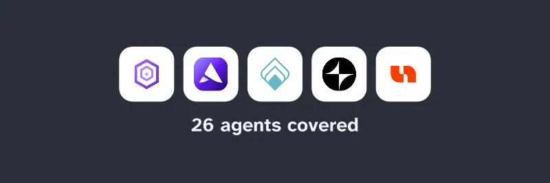 Logos of Agentix Labs, Artisan, Qualified, Rox, Unify. 26 agents covered.