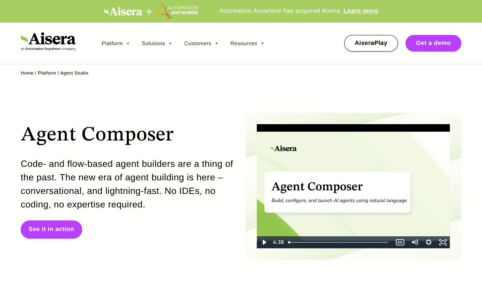 Screenshot of Aisera Agent Studio