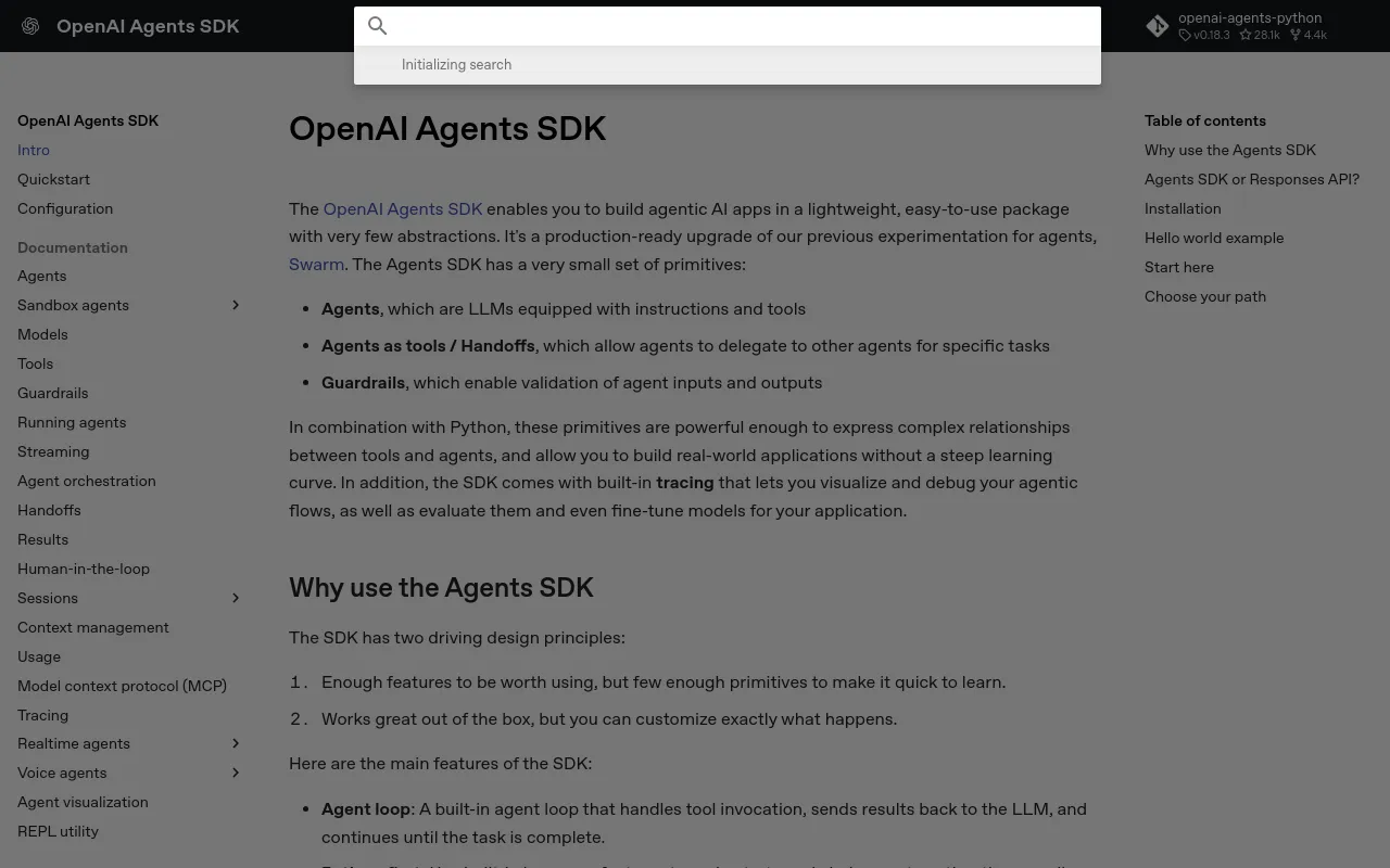Screenshot of OpenAI Agents SDK