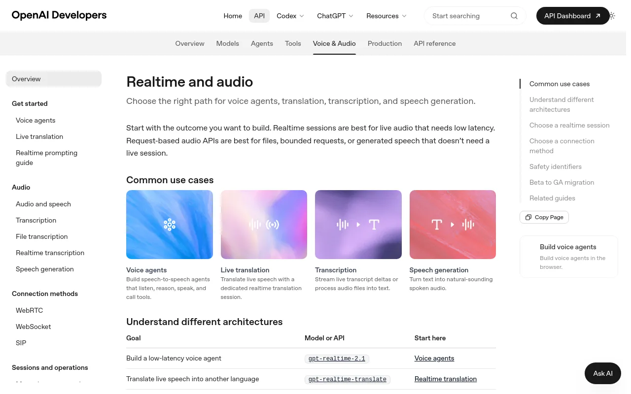 Screenshot of OpenAI Realtime API
