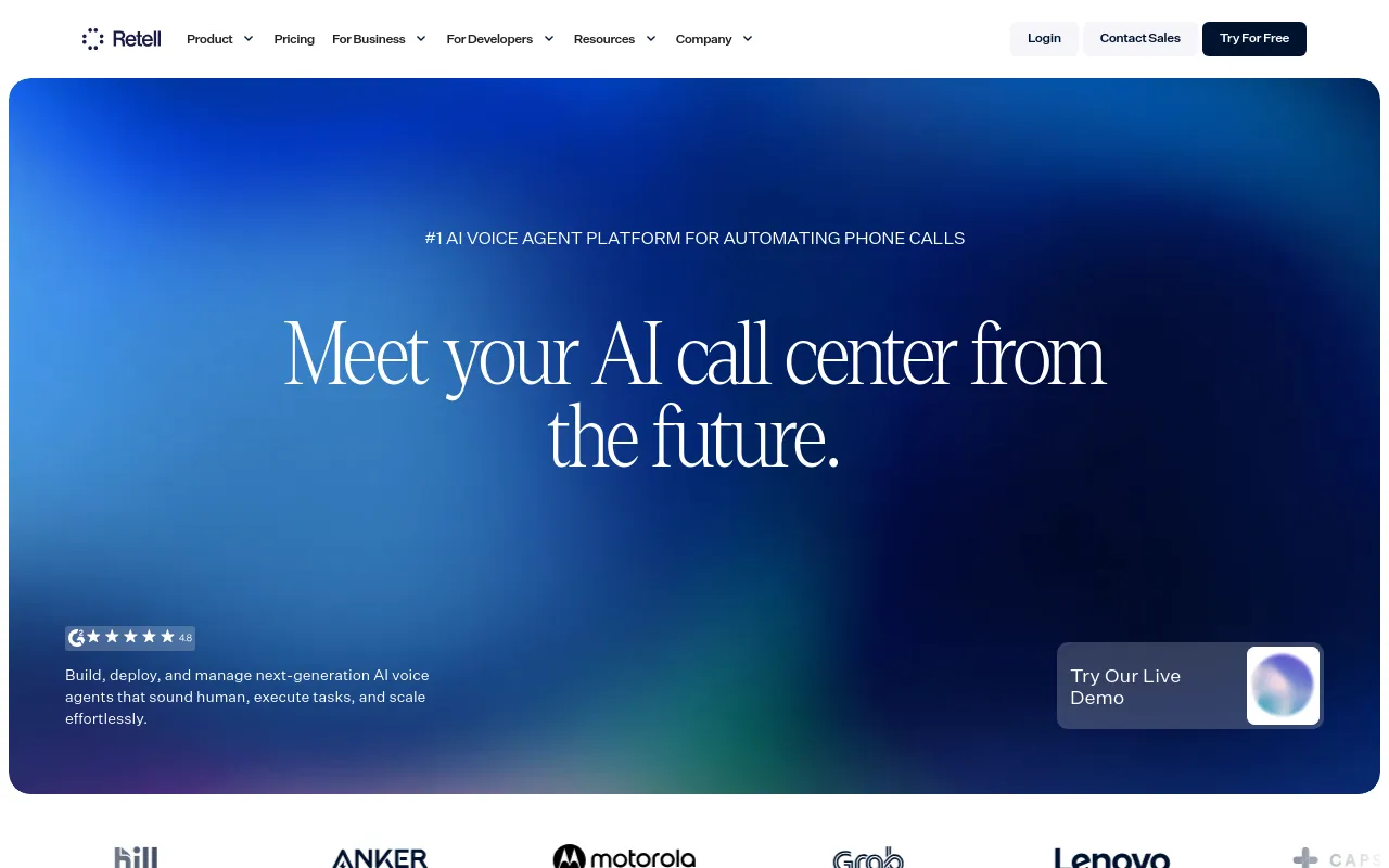 Screenshot of Retell AI